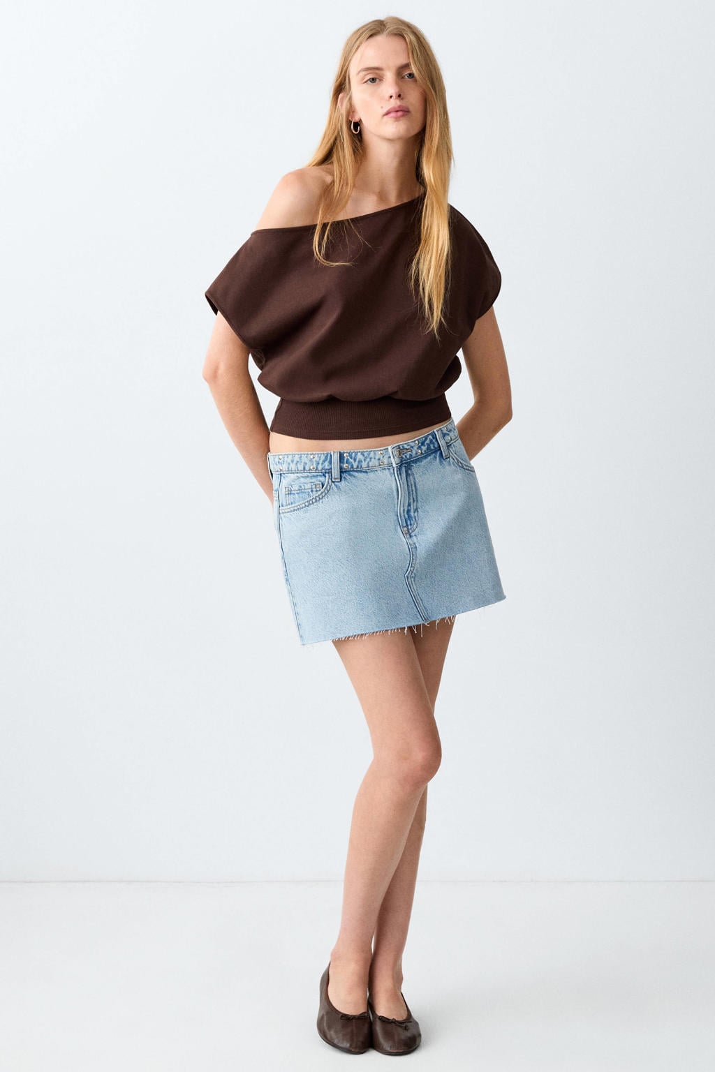 Light blue denim meisjes MANGO TEEN spijkerrok gemaakt van denim en met rits- en knoopsluiting