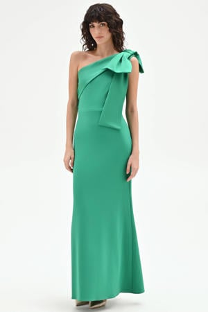 one shoulder maxi jurk - groen