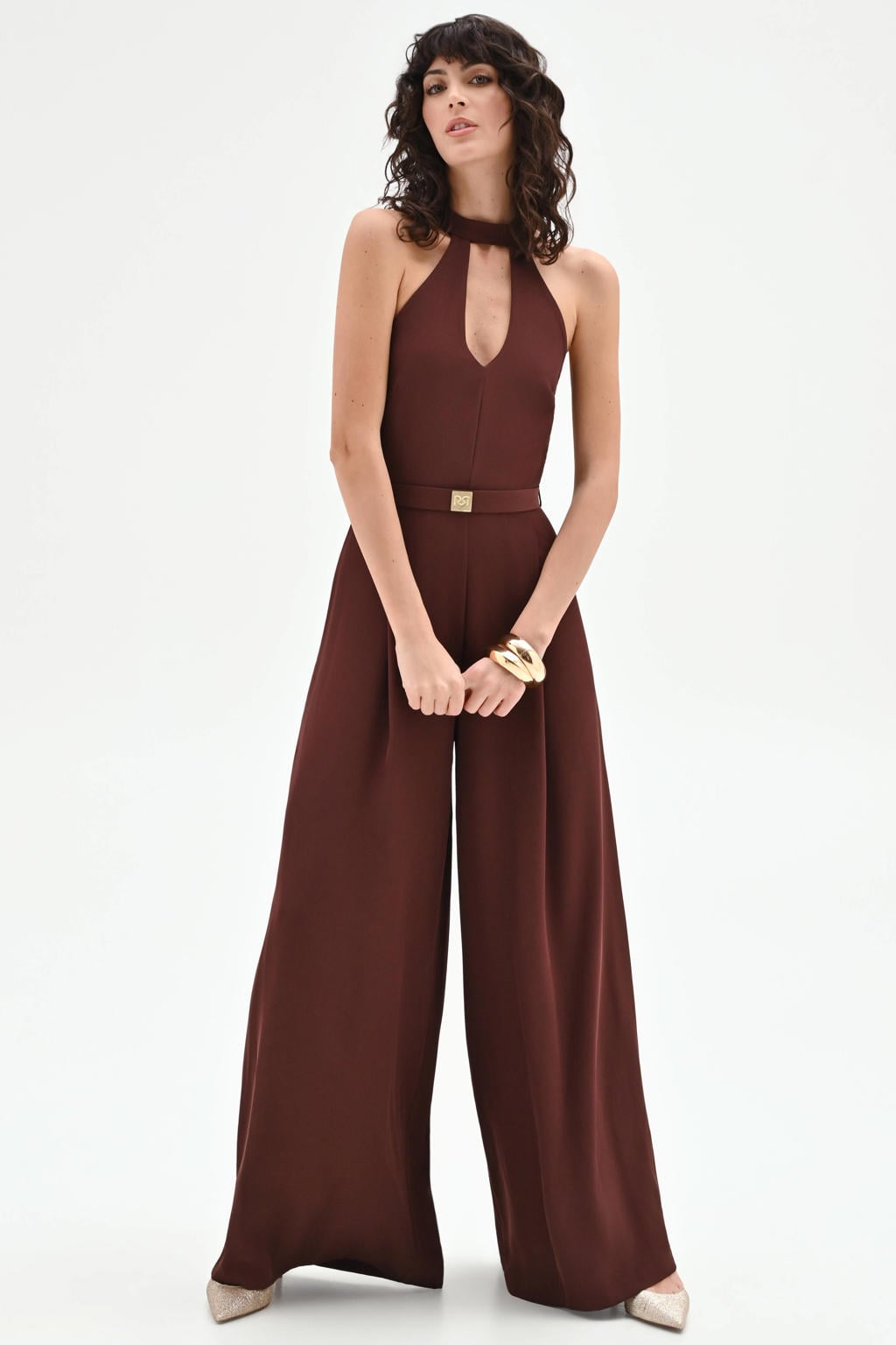 Rinascimento jumpsuit met ceintuur - donkerbruin
