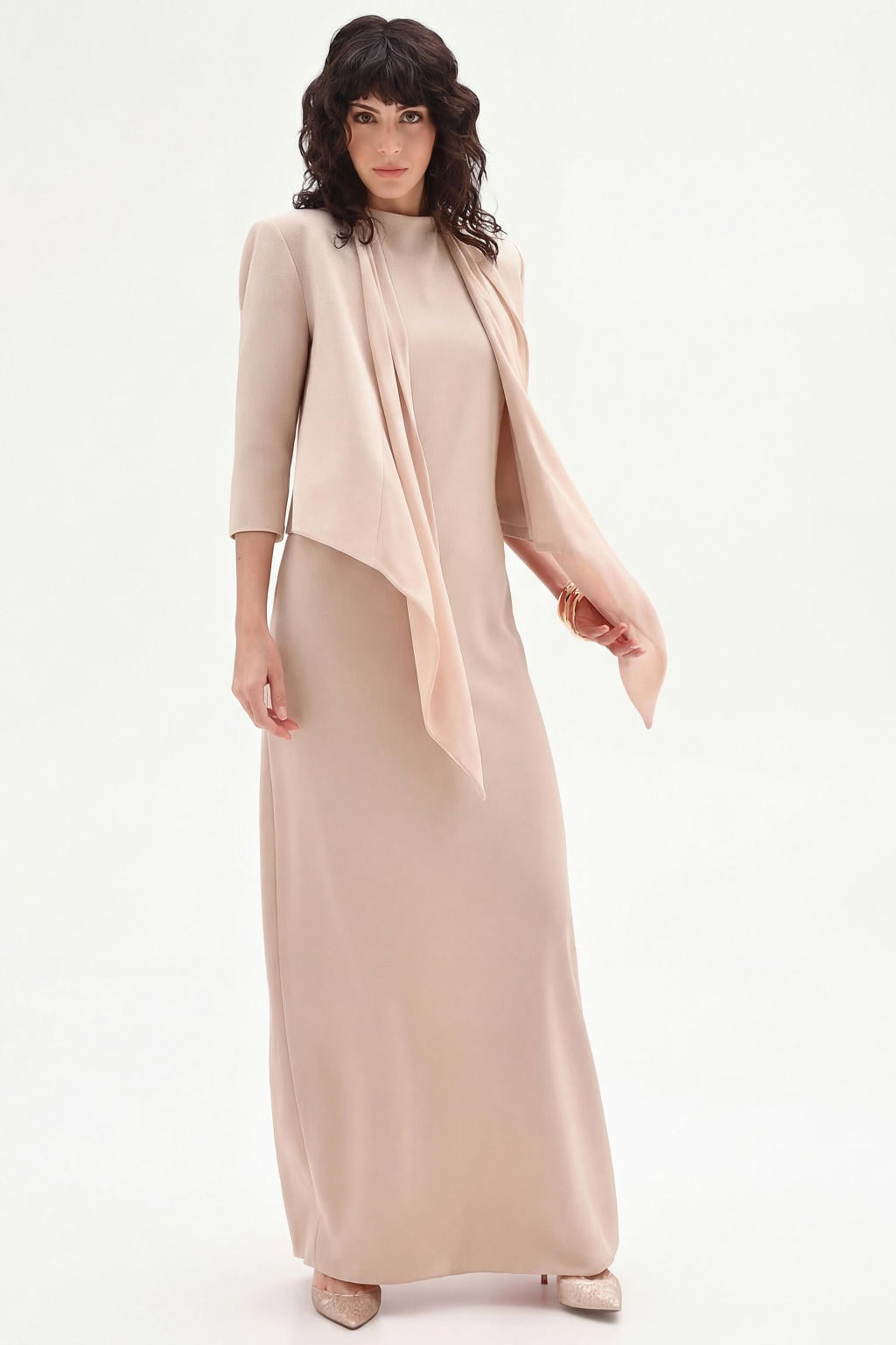 Lichtroze dames Rinascimento maxi coljurk van polyester met effen en driekwart mouwen