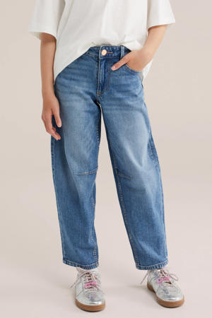 high waist barrel jeans medium blue denim