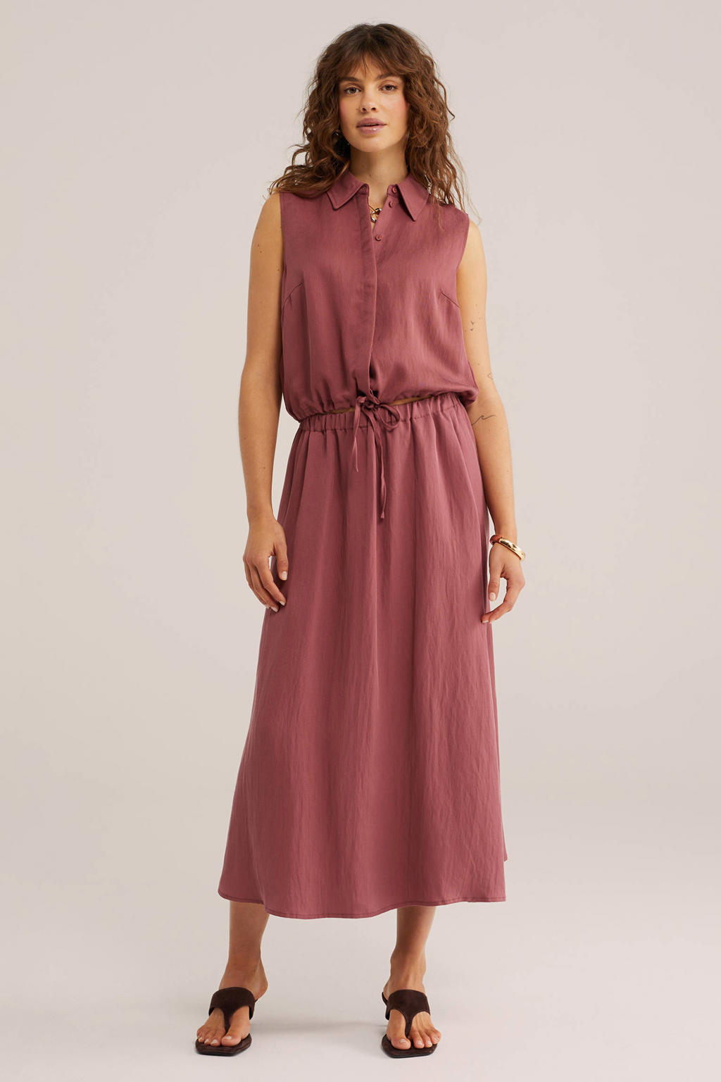 Oudroze dames WE Fashion top van lyocell met effen en klassieke kraag