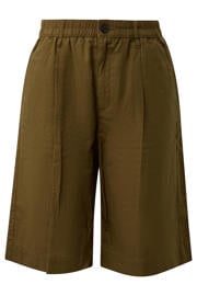 thumbnail: Bruine dames s.Oliver bermuda groen van linnen met loose fit, high waist, rits- en knoopsluiting en effen