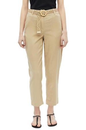 relaxed high waist broek met linnen beige