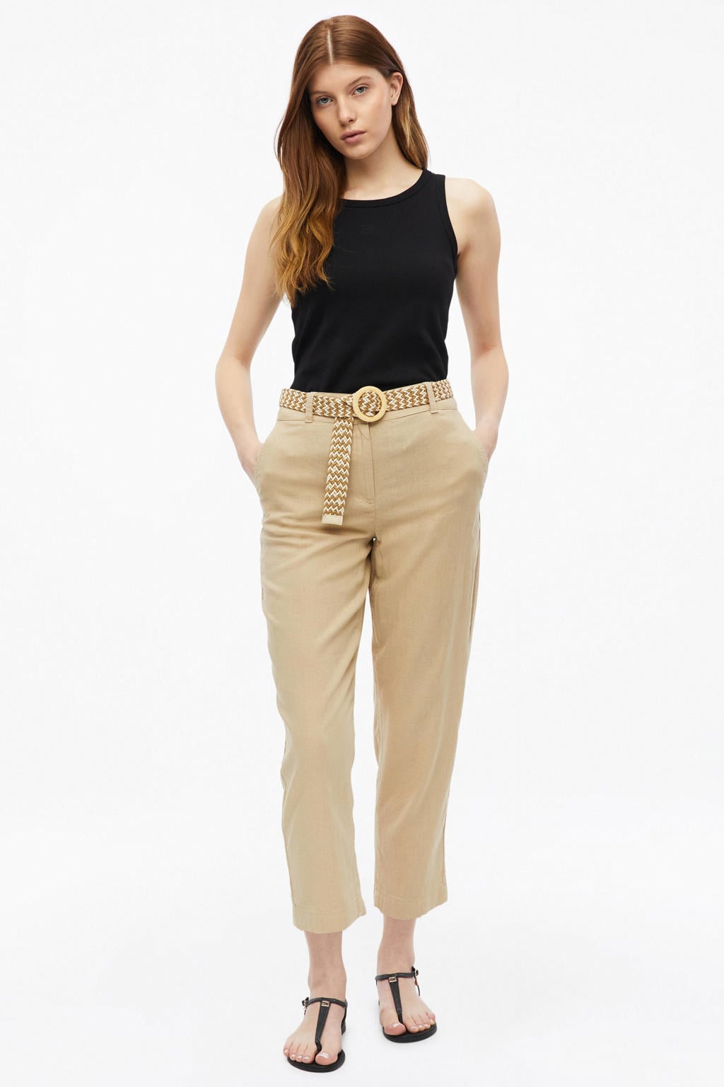 s.Oliver relaxed high waist broek met linnen beige