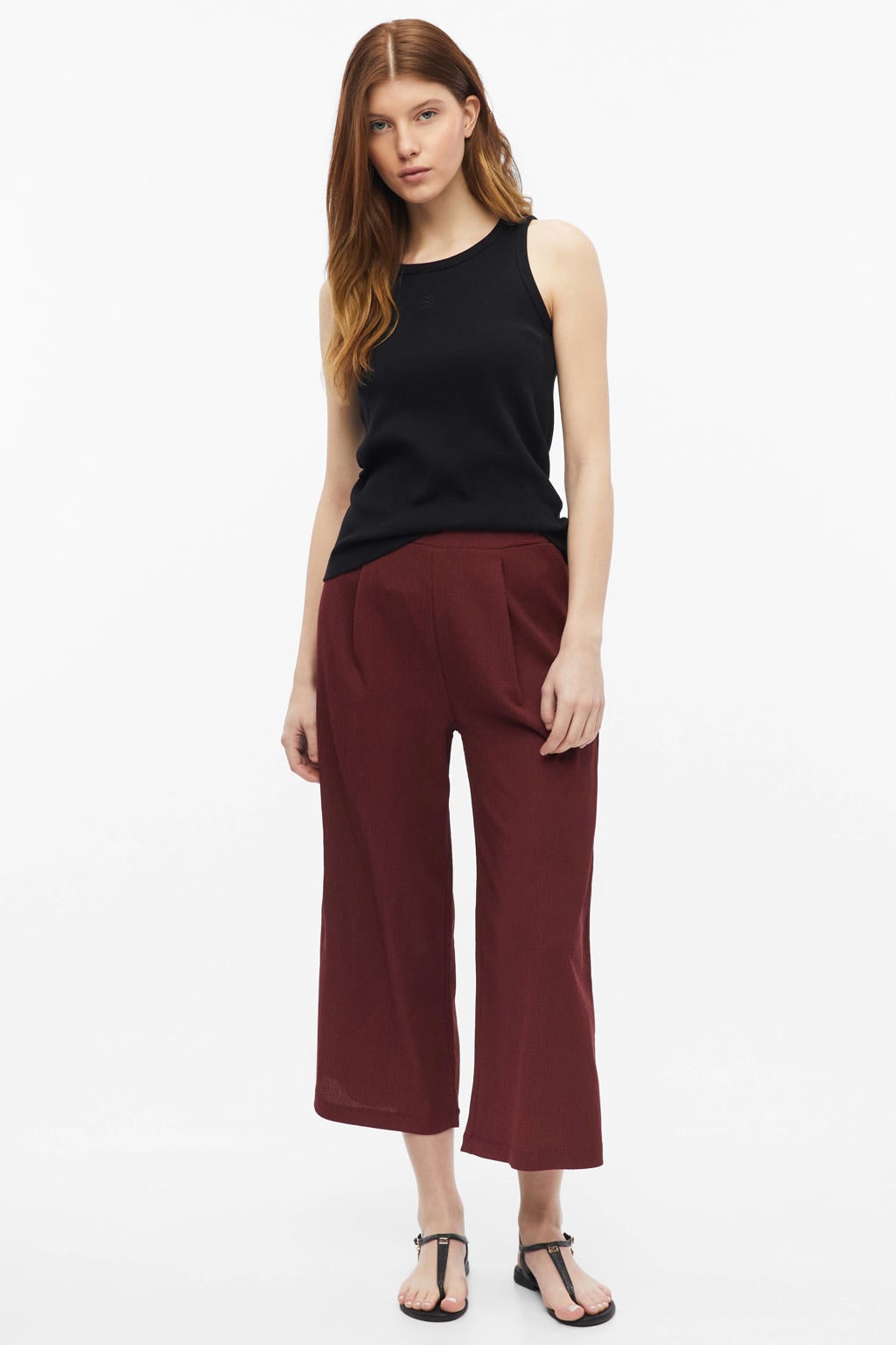 s.Oliver jersey straight high waist casual broek donkerrood