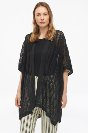 fijn gebreid kimono vest zwart