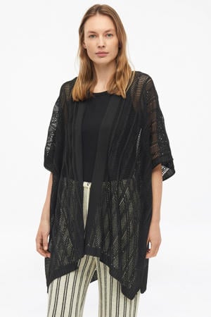 fijn gebreid kimono vest zwart
