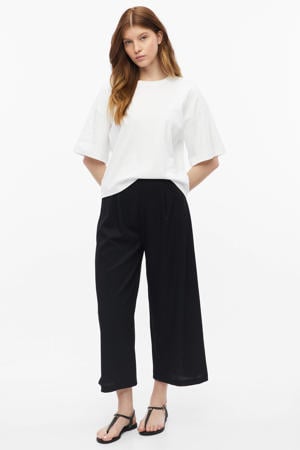 jersey straight high waist casual broek zwart