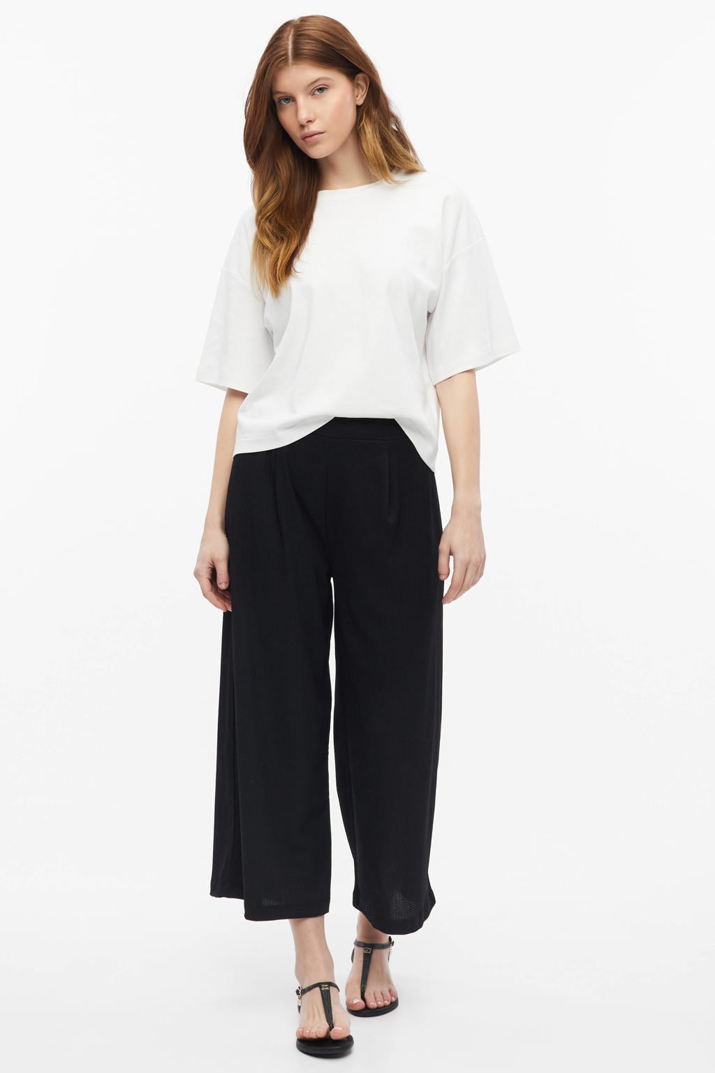 s.Oliver jersey straight high waist casual broek zwart