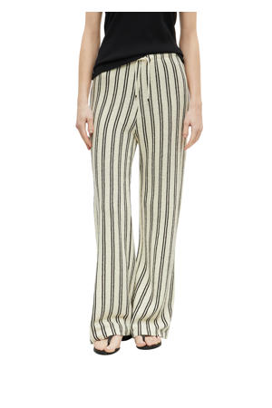 wide leg gestreepte broek beige