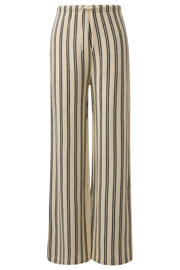 thumbnail: Beige en zwarte dames s.Oliver wide leg high waist gestreepte broek van katoen met elastische tailleband met koord