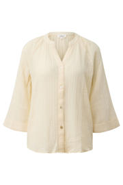 thumbnail: Ecru dames s.Oliver blouse van katoen met effen, half lange mouwen, V-hals, knoopsluiting en crinkle cotton