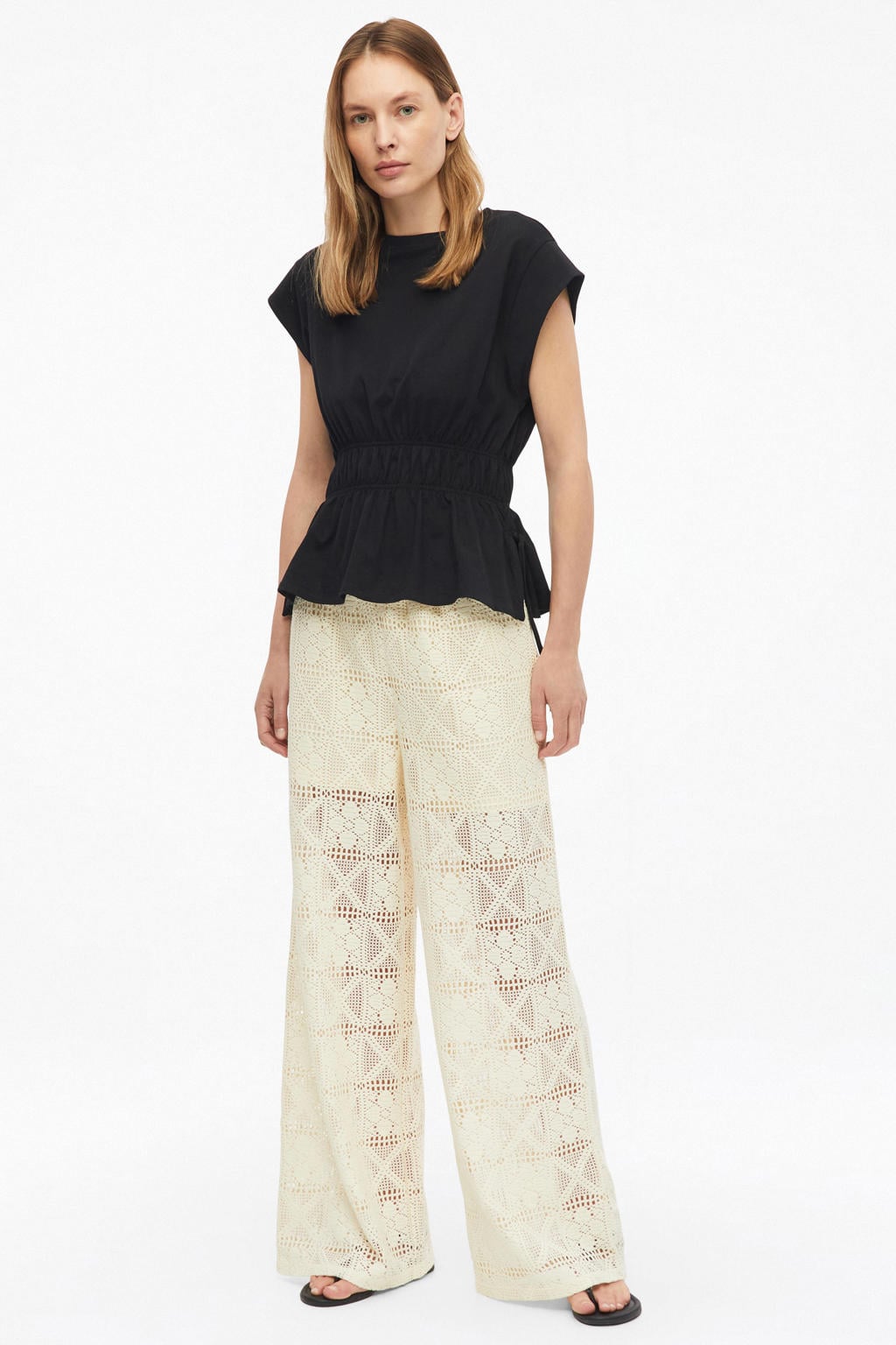s.Oliver wide leg high waist broek crochet crème