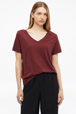 linnen regular fit top - donkerrood