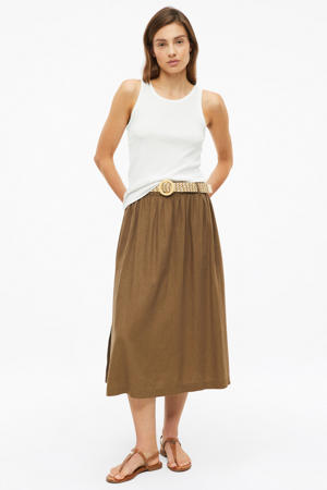 midi rok met linnen - bruin