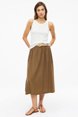 midi rok met linnen - bruin