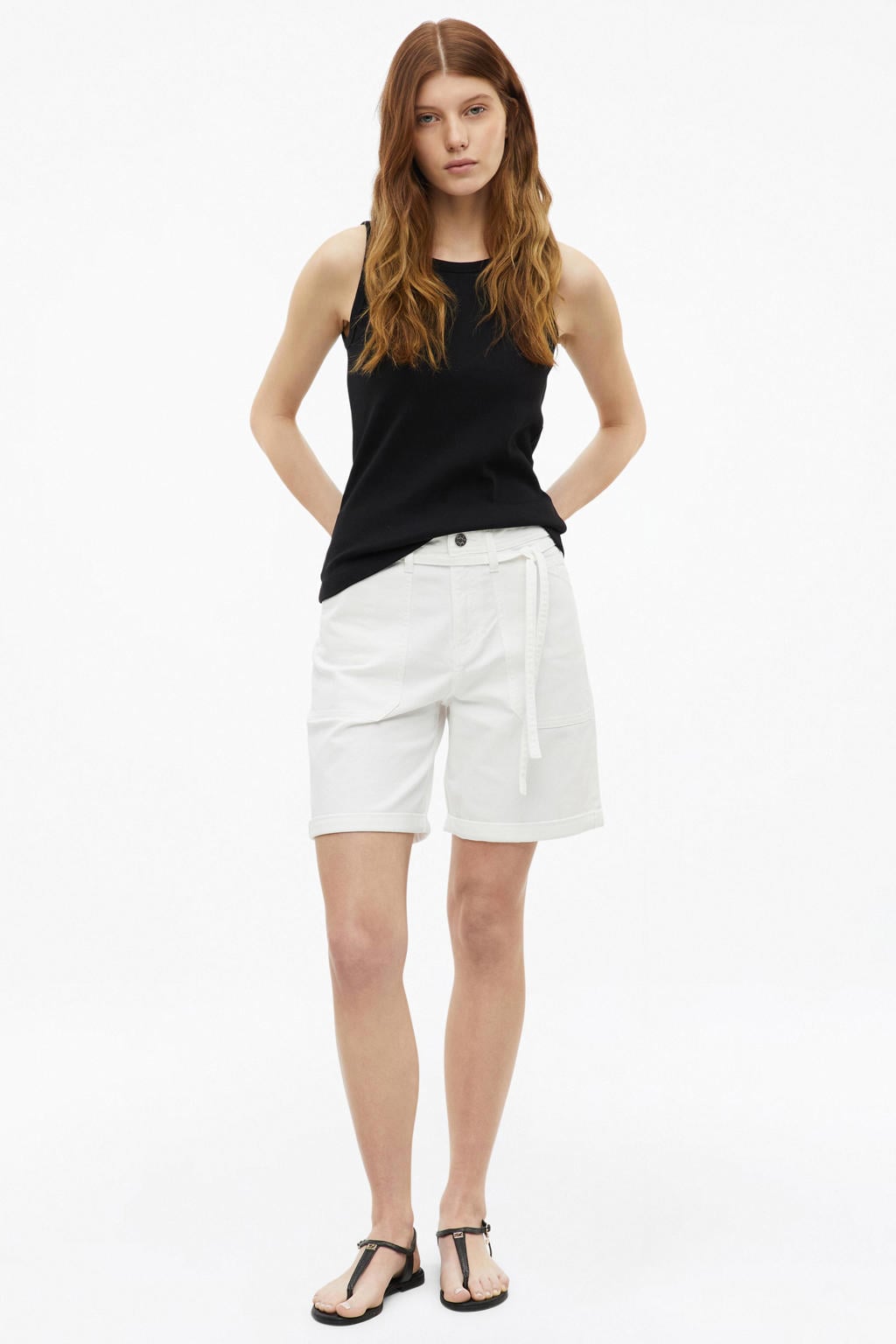 Witte dames s.Oliver wide leg regular waist short van denim met rits- en knoopsluiting en effen