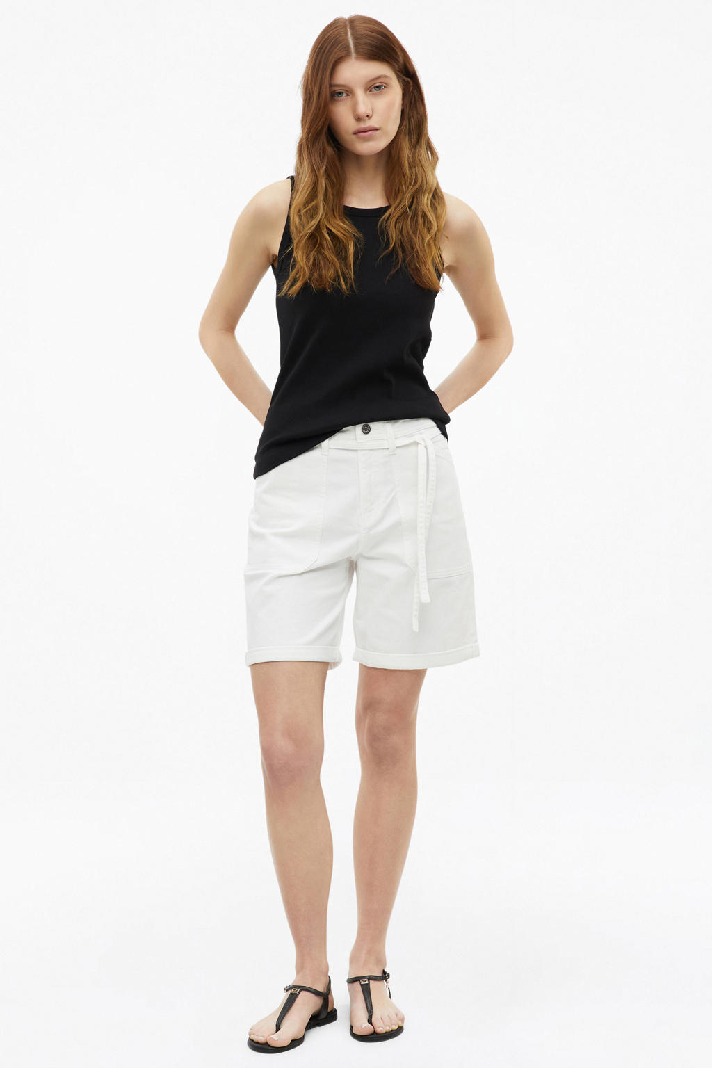 Witte dames s.Oliver wide leg regular waist short van denim met rits- en knoopsluiting en effen