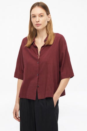 blouse met linnen donkerrood