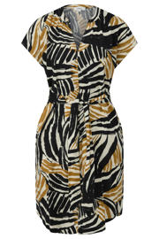 thumbnail: Multikleurige dames s.Oliver linnen zomerjurk met korte mouwen, V-hals, knoopsluiting en ceintuur