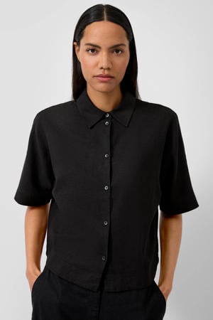 blouse met linnen zwart