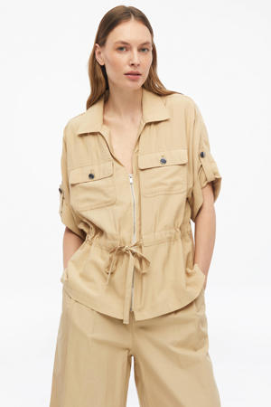regular fit blouse met vleermuismouwen en tunnelkoord - beige