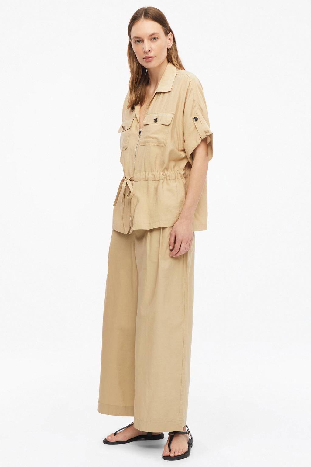 s.Oliver regular fit blouse met vleermuismouwen en tunnelkoord - beige