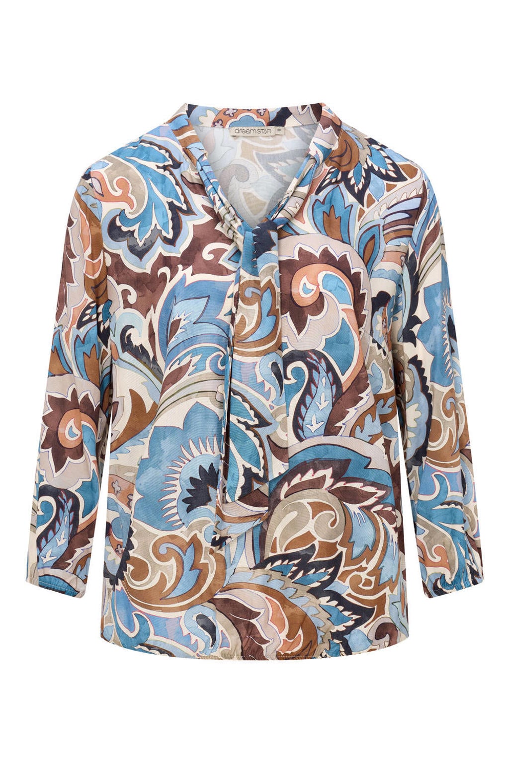 Multikleurige dames Dreamstar top meerkleurig van polyester met paisley print, driekwart mouwen en sjaalkraag
