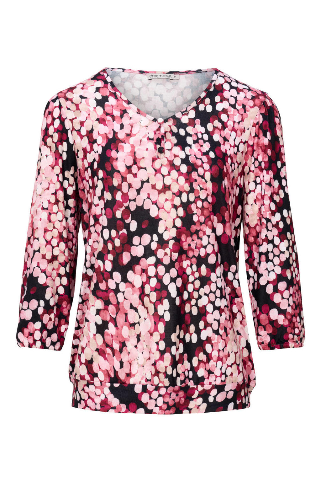 Roze dames Dreamstar top van polyester met driekwart mouwen en V-hals