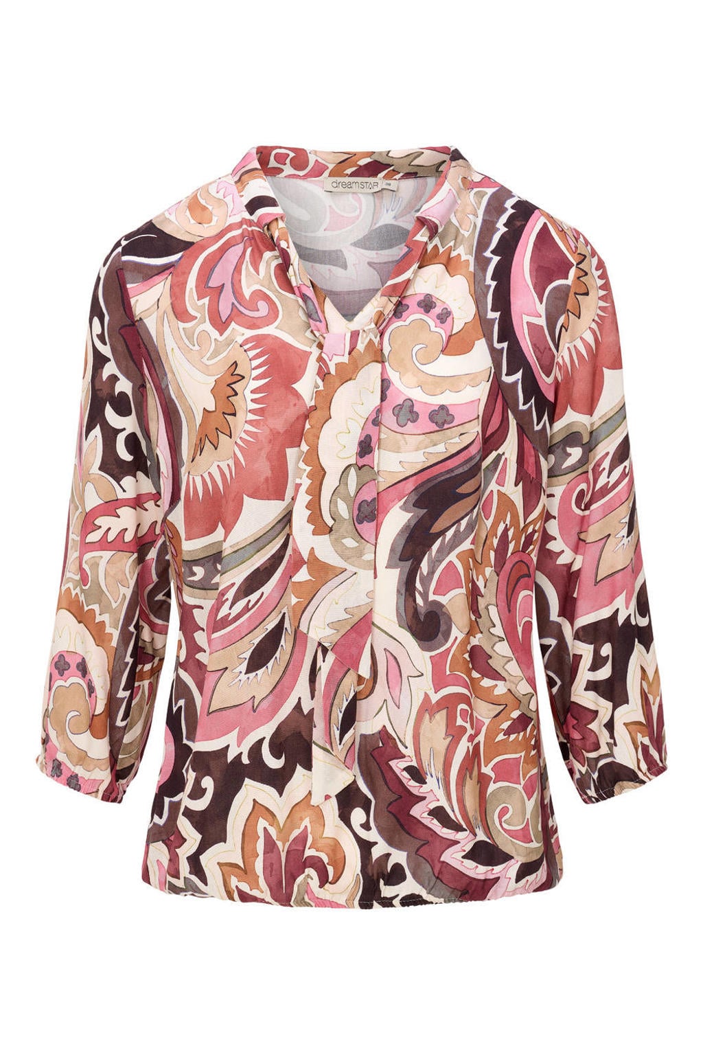 Multikleurige dames Dreamstar top meerkleurig van polyester met driekwart mouwen en V-hals