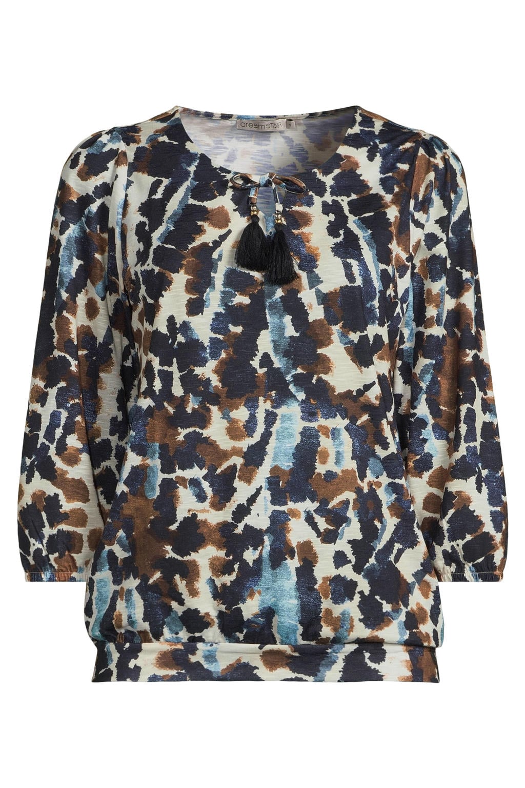 Blauwe dames Dreamstar top van polyester met driekwart mouwen en ronde hals