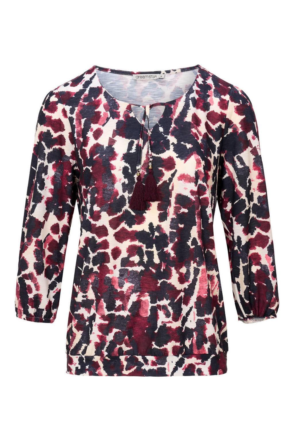 Multikleurige dames Dreamstar top meerkleurig van polyester met driekwart mouwen en ronde hals