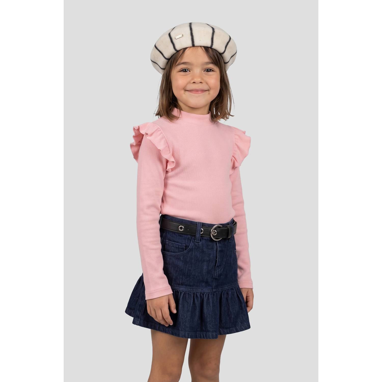Orange Stars longsleeve met ruches felroze