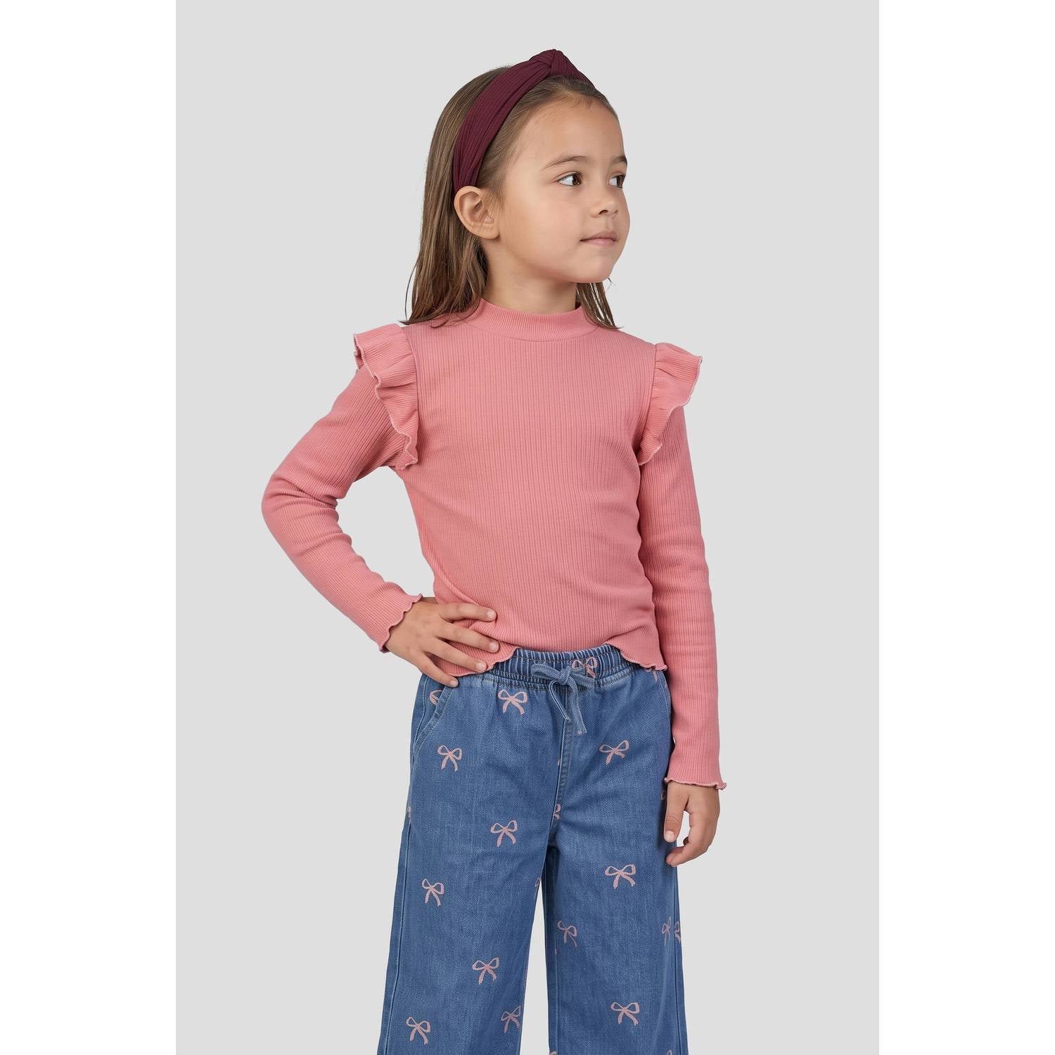 Orange Stars longsleeve met ruches lichtroze