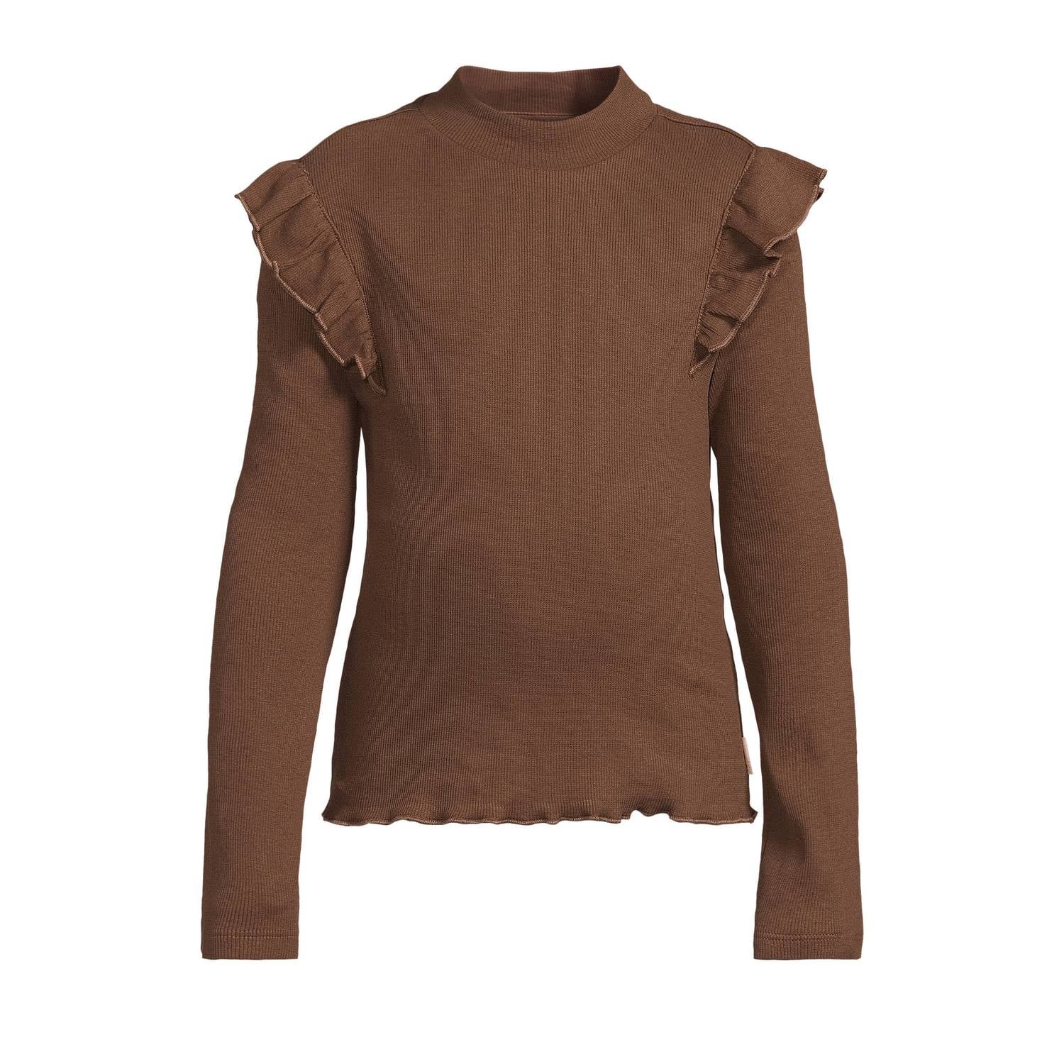 Orange Stars longsleeve met ruches donkerbruin