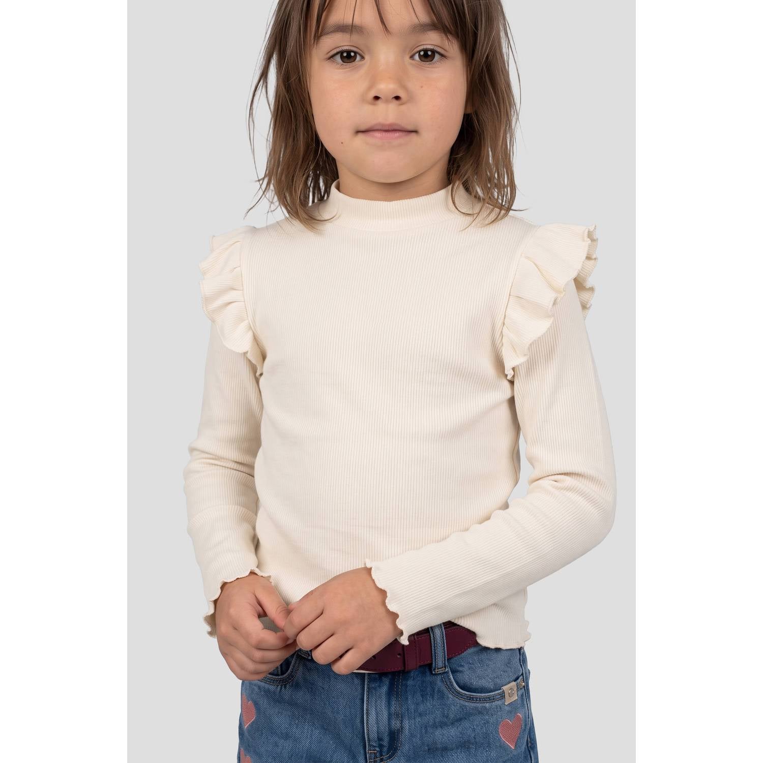 Orange Stars longsleeve met ruches ecru