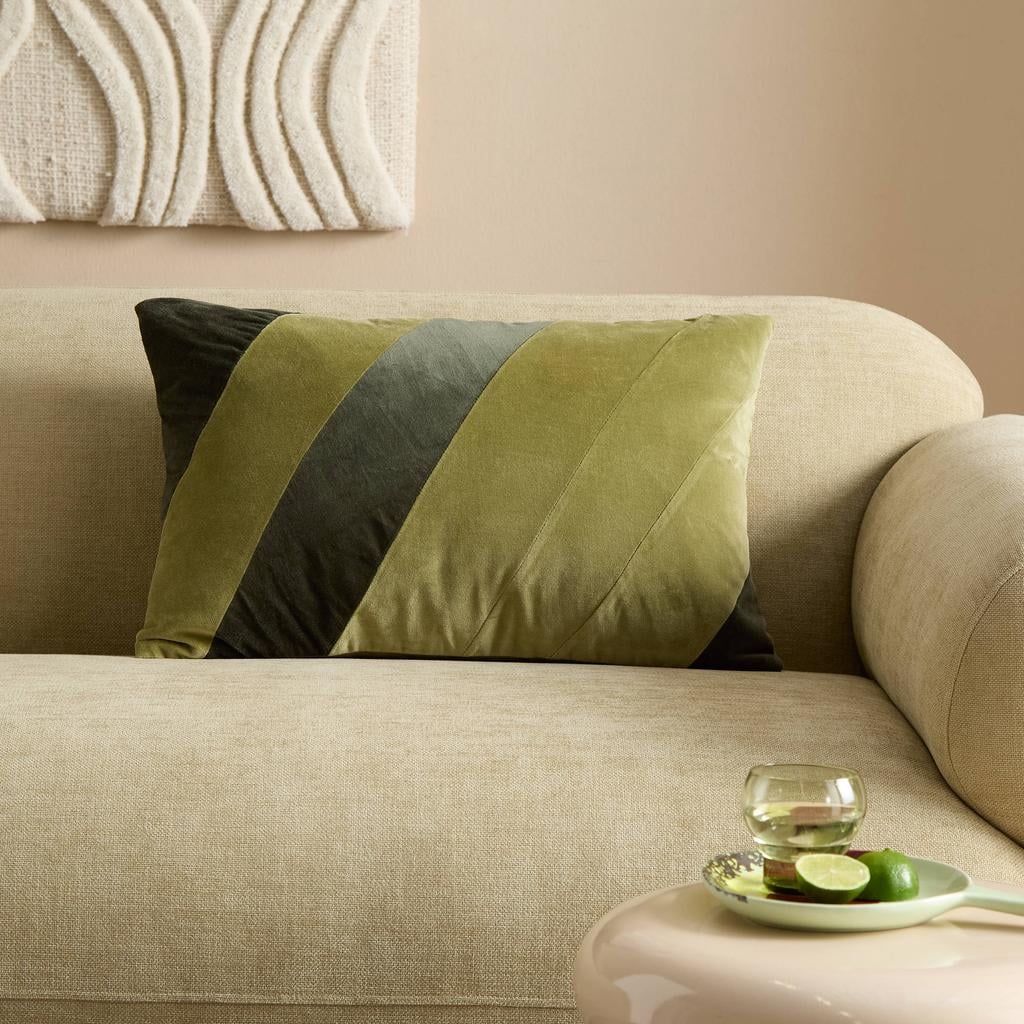 NOUS Living rechthoekige gestreepte sierkussenhoes Anna 40x60 cm - groen/donkergroen