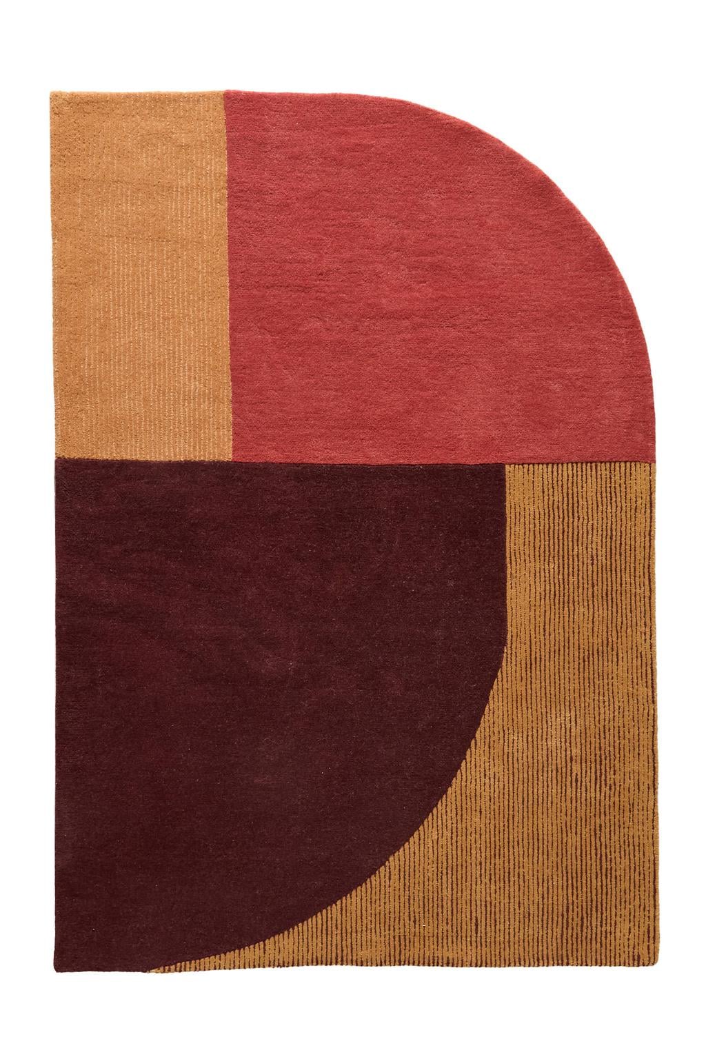 Studio LIVIT laagpolig wollen grafische vloerkleed Alain 290x200 cm - burgundy/rood/terra