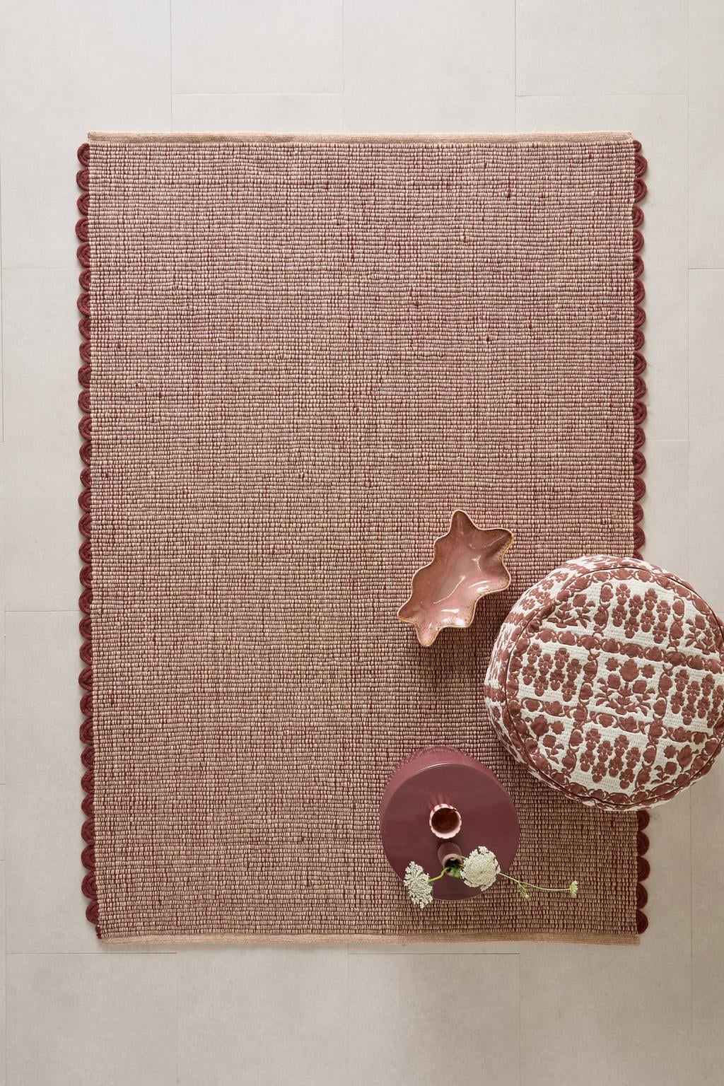 NOUS Living laagpolig rechthoekige wollen vloerkleed Amara 230x160 cm - burgundy/roze