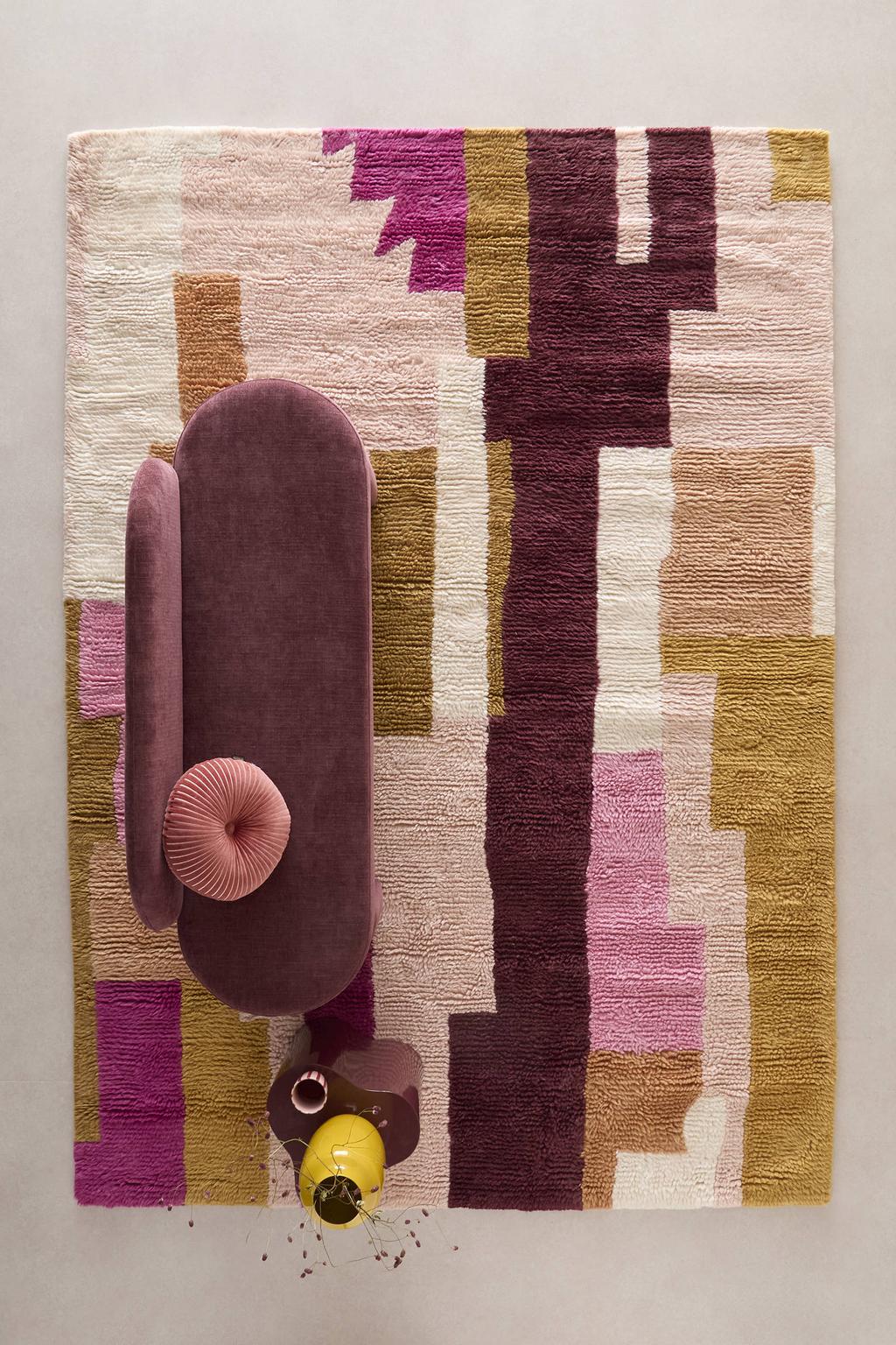 Studio LIVIT laagpolig wollen vloerkleed Abel 290x200 cm - roze/burgundy