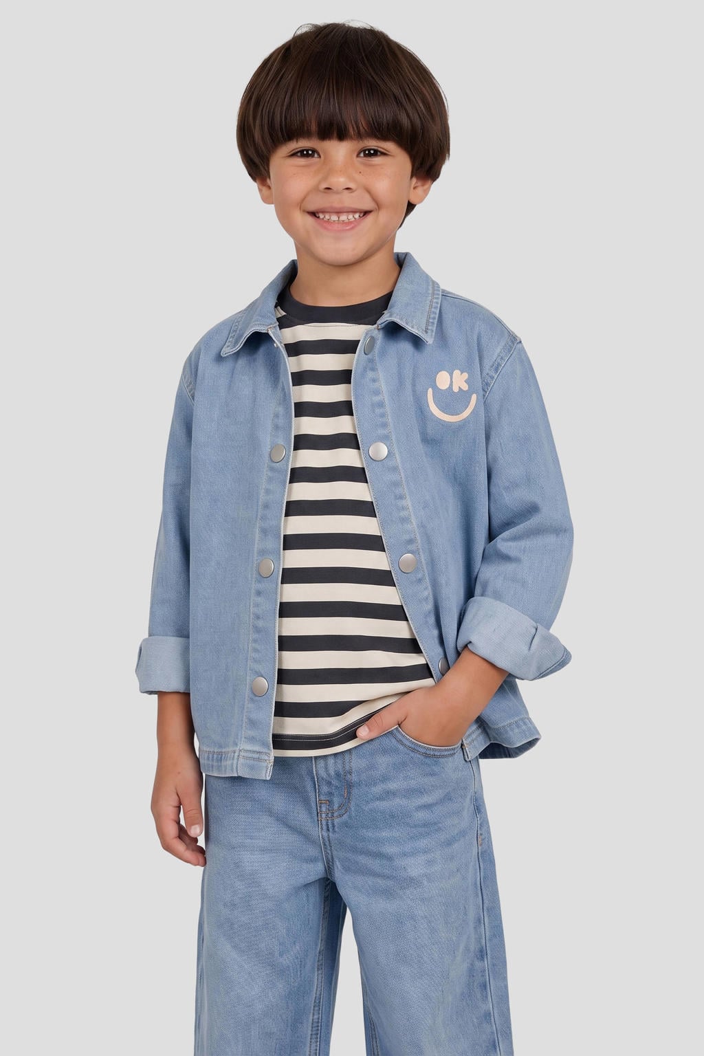 Orange Stars denim overhemd met print - lichtblauw