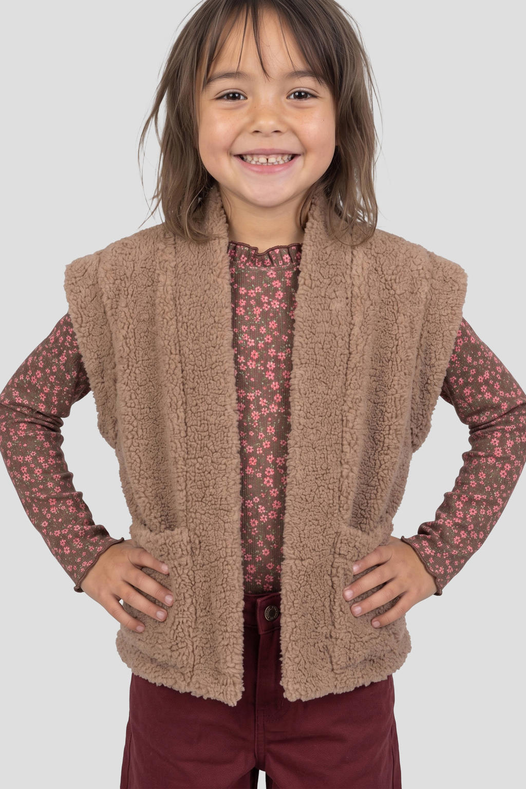 Orange Stars teddy gilet - zand