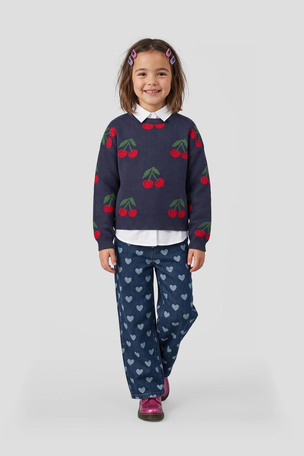 Orange Stars gebreide trui met print - donkerblauw/rood/groen