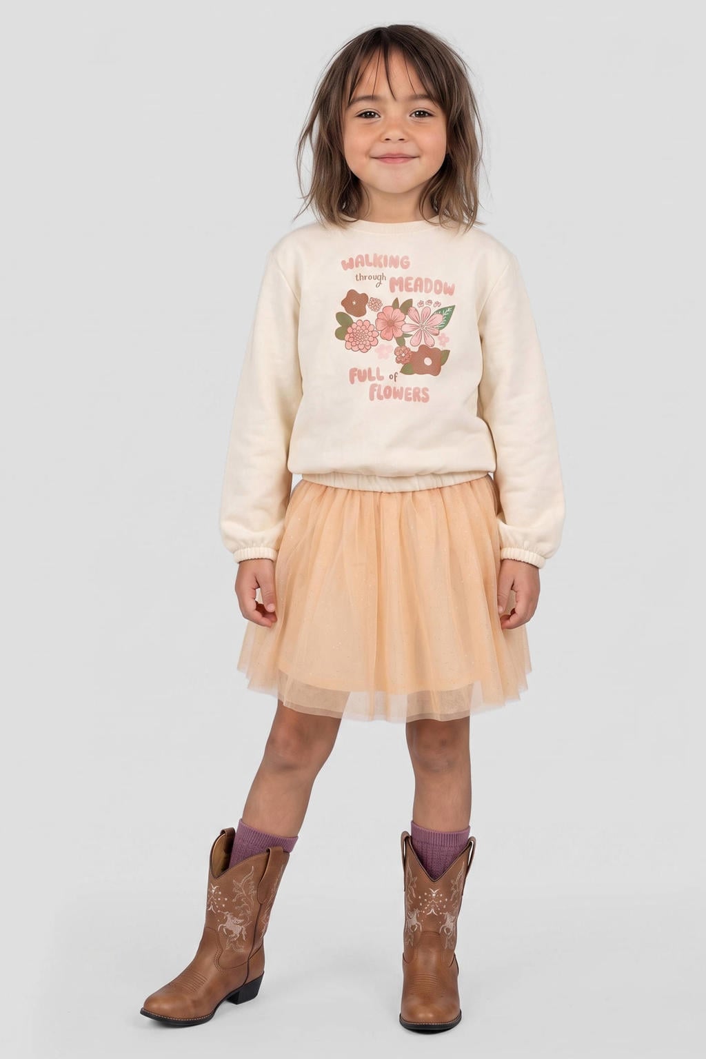 Orange Stars midi tule rok met glitters - zand