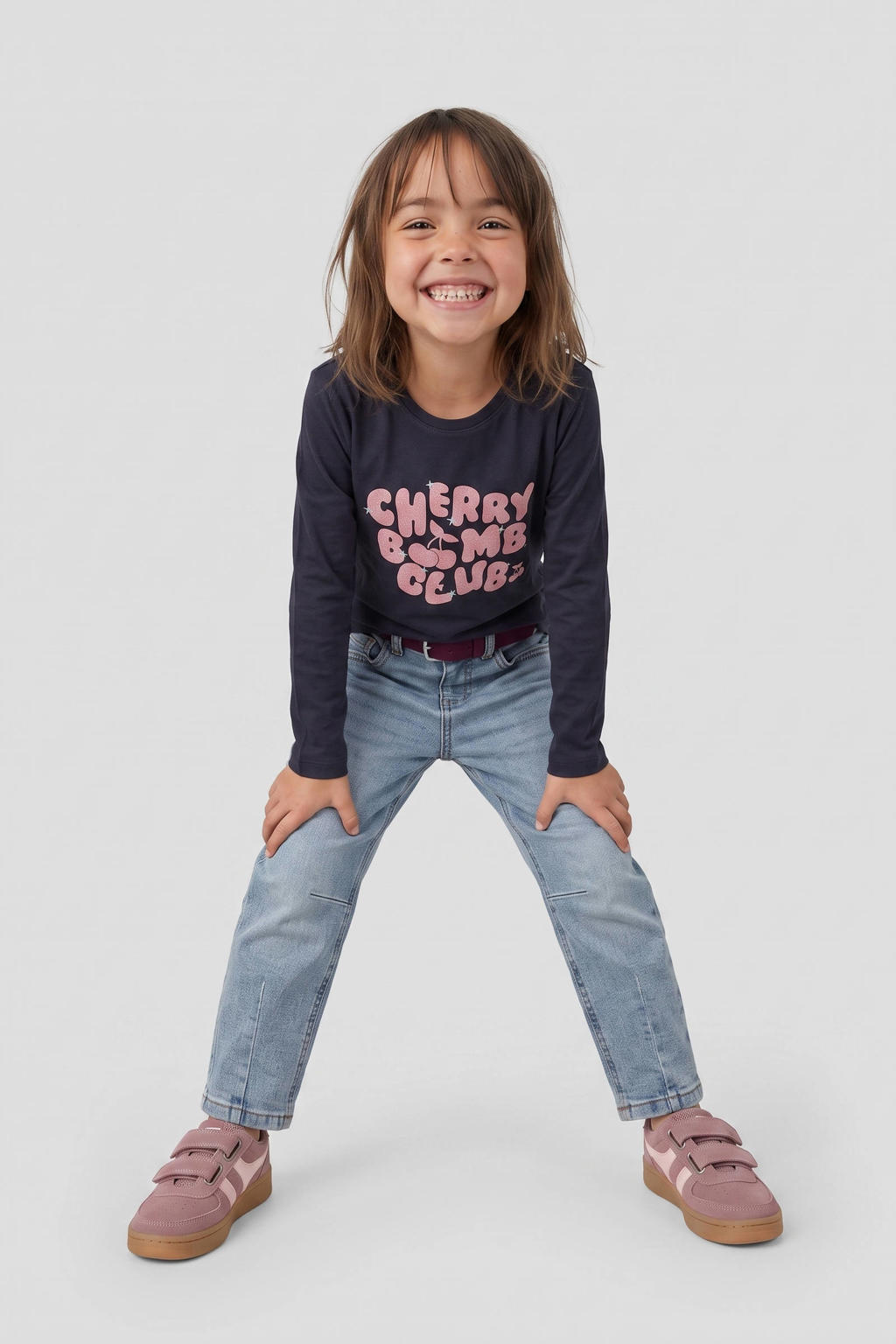 Orange Stars longsleeve met tekst - donkerblauw