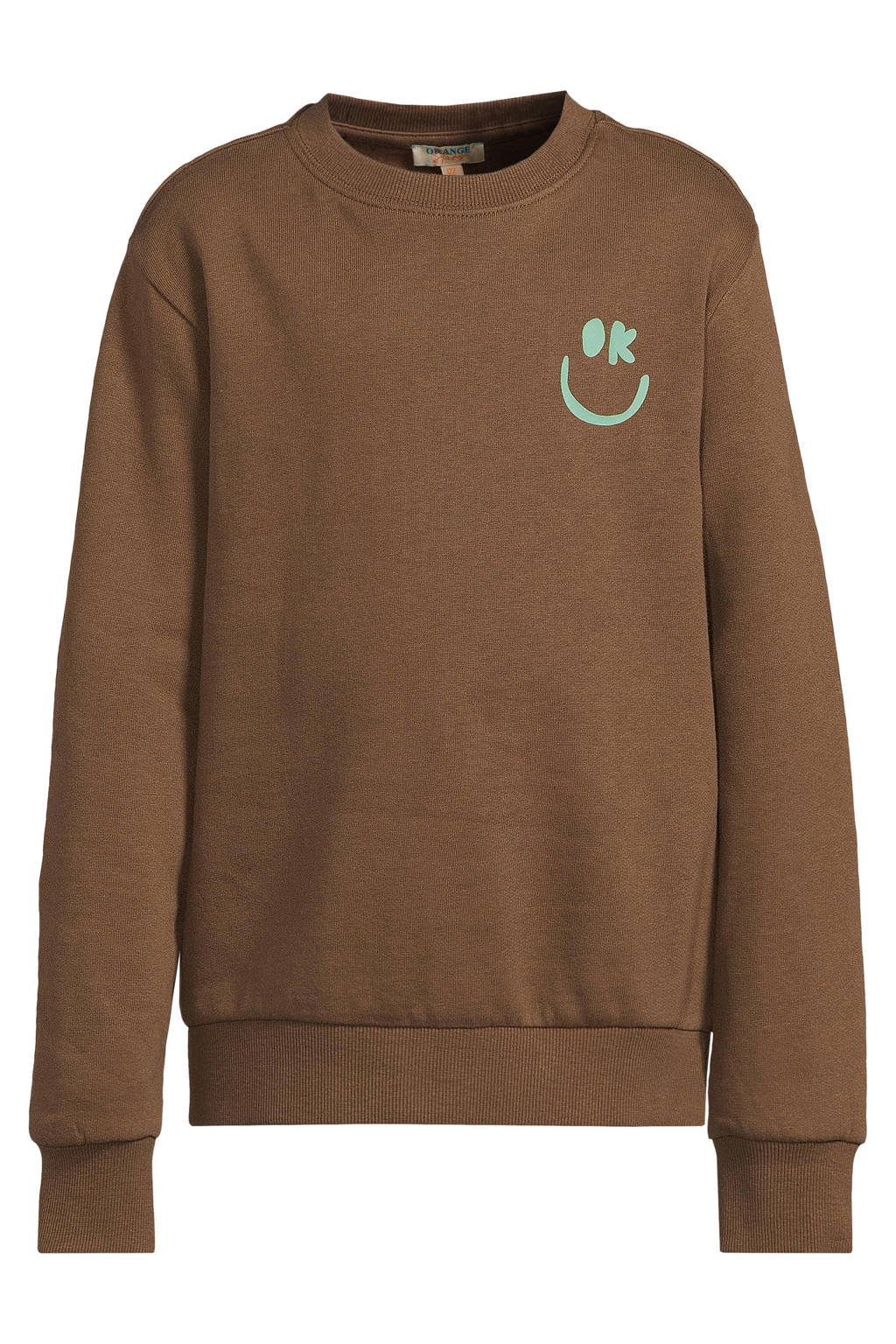 Donkerblauwe jongens Orange Stars sweater met printopdruk, lange mouwen, ronde hals en geribde boorden