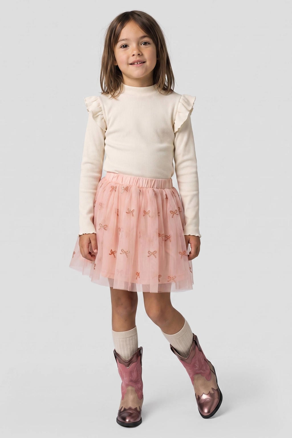 Orange Stars midi tule rok met glitters en print - lichtroze