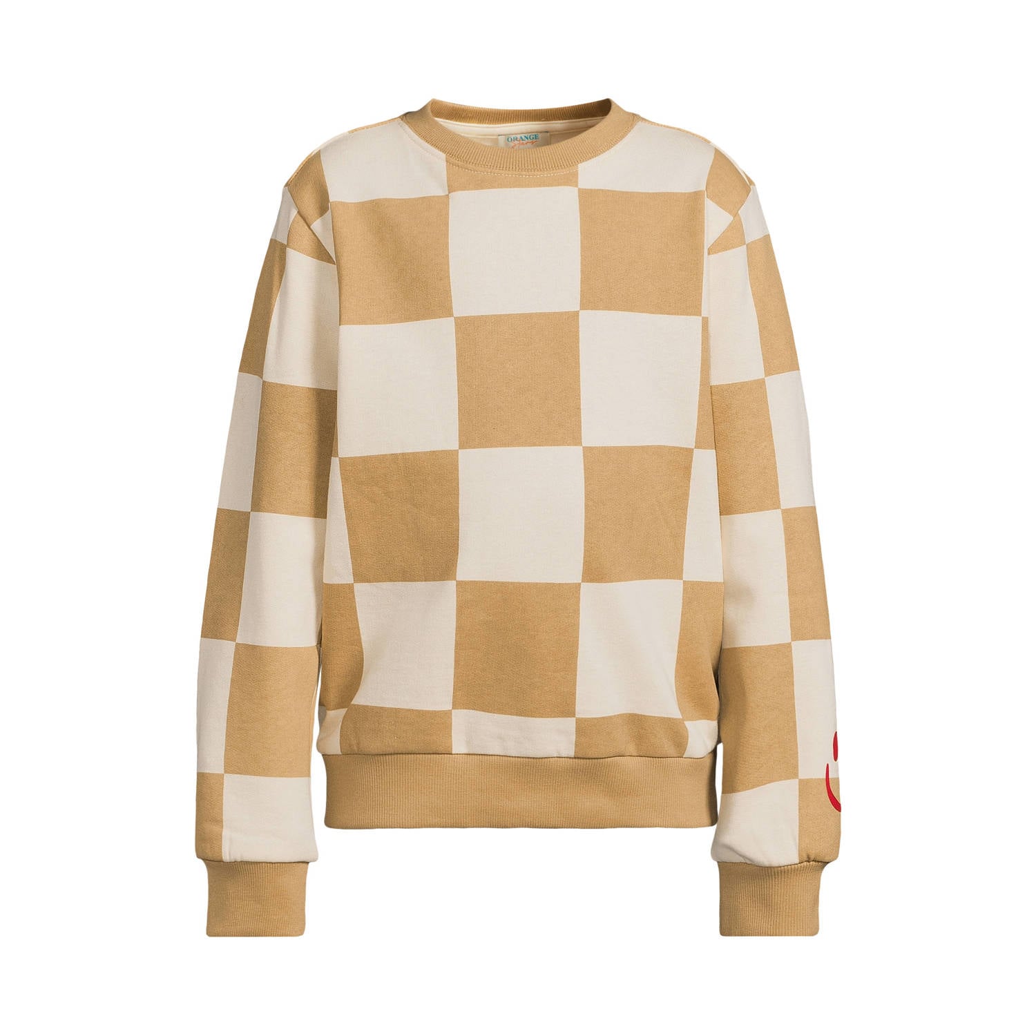 Orange Stars geruite sweater zand