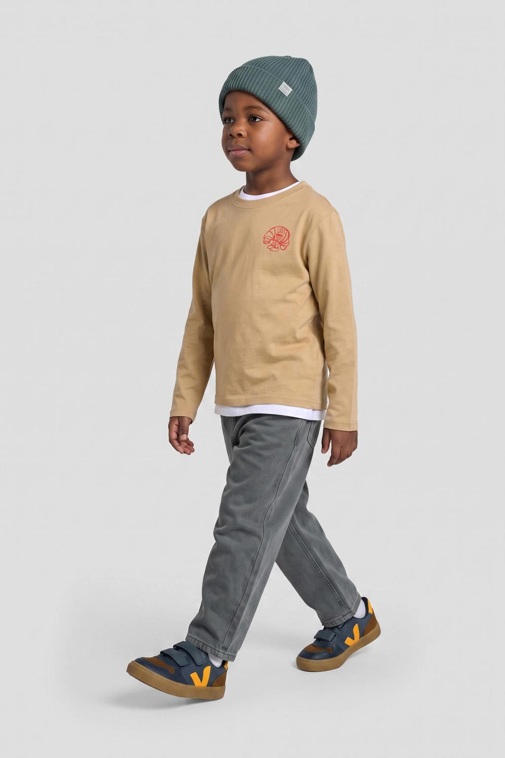 Orange Stars longsleeve met backprint - zand